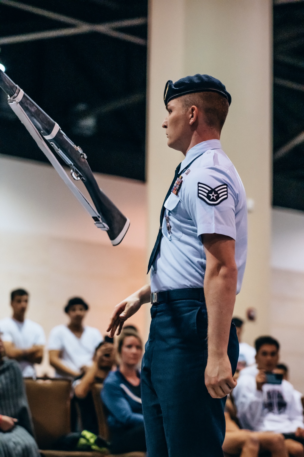 Trey Davidson walking onto the drill competition floor
